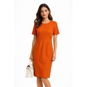 Cremieux‎ Orange Short Sleeve Textured Sheath Dress Size M